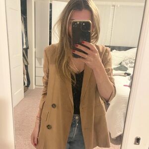 Mango Tan Wool-Blend Blazer Tailored Fit